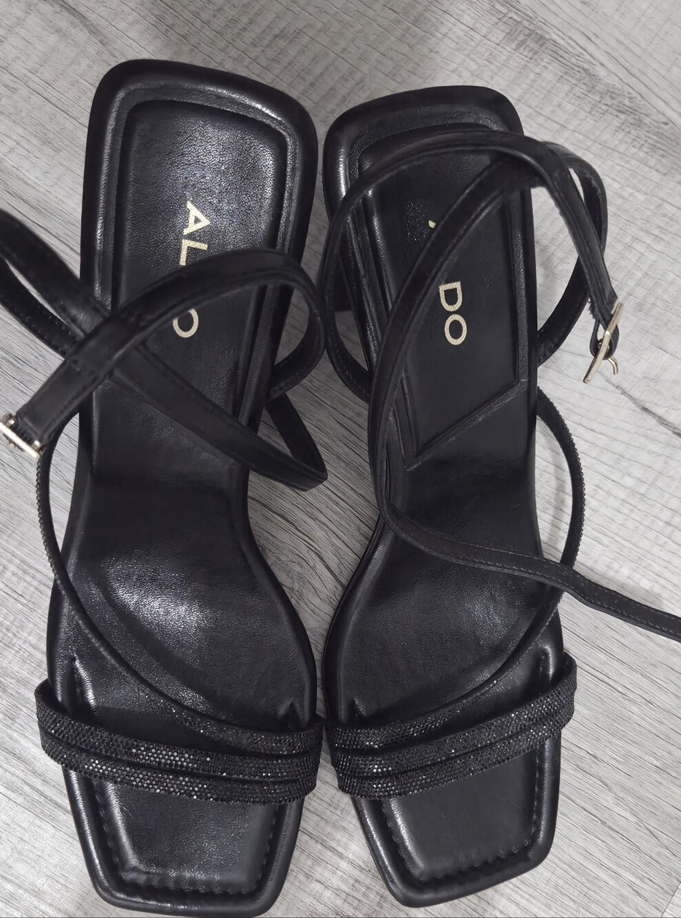Aldo Black Strappy Square-Toe Heeled Sandals